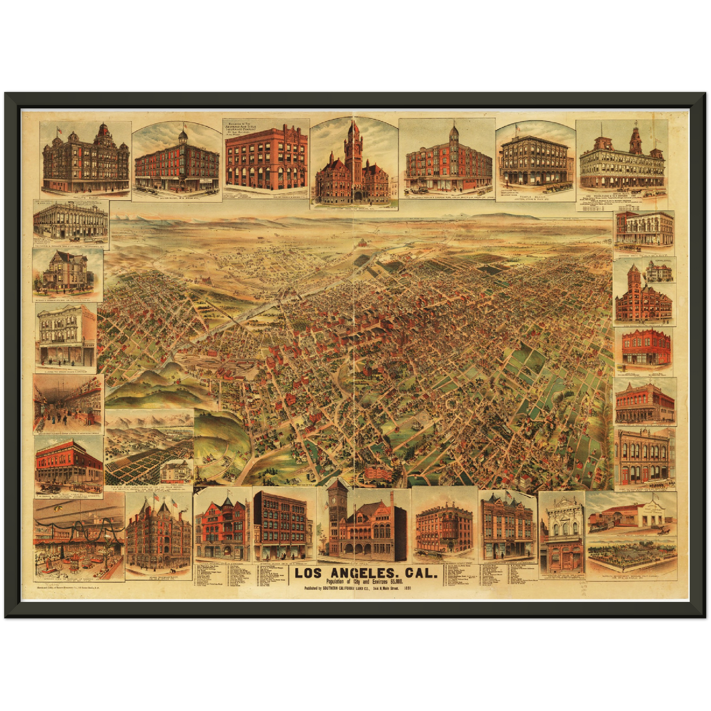Historische Stadtansicht Los Angeles um 1891