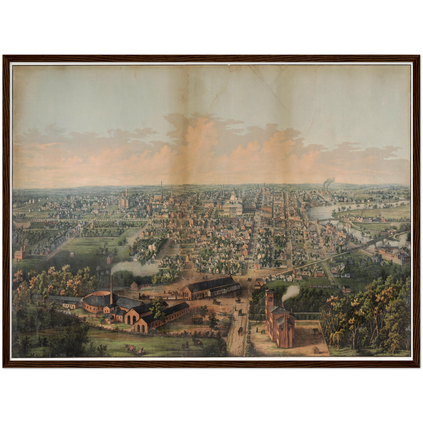 Historische Stadtansicht Columbus um 1861