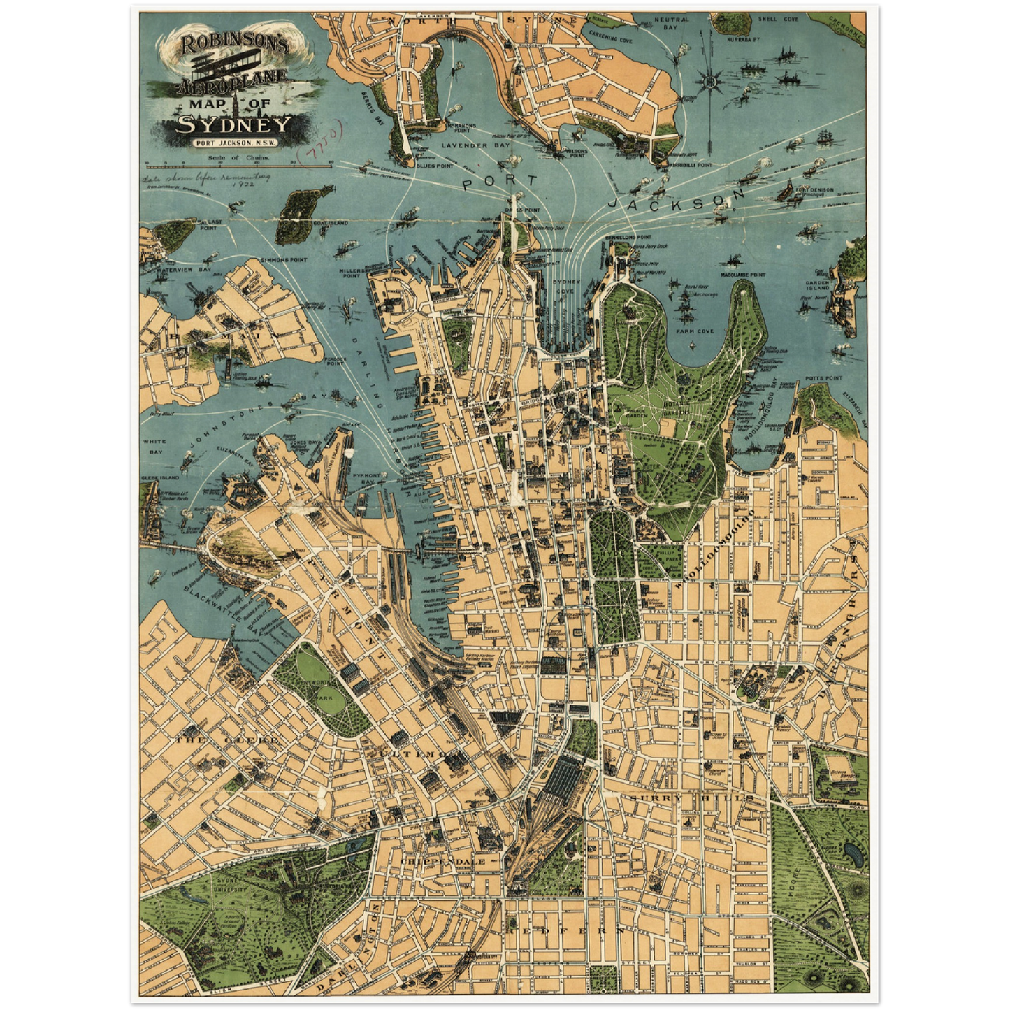 Historischer Stadtplan Sydney um 1922