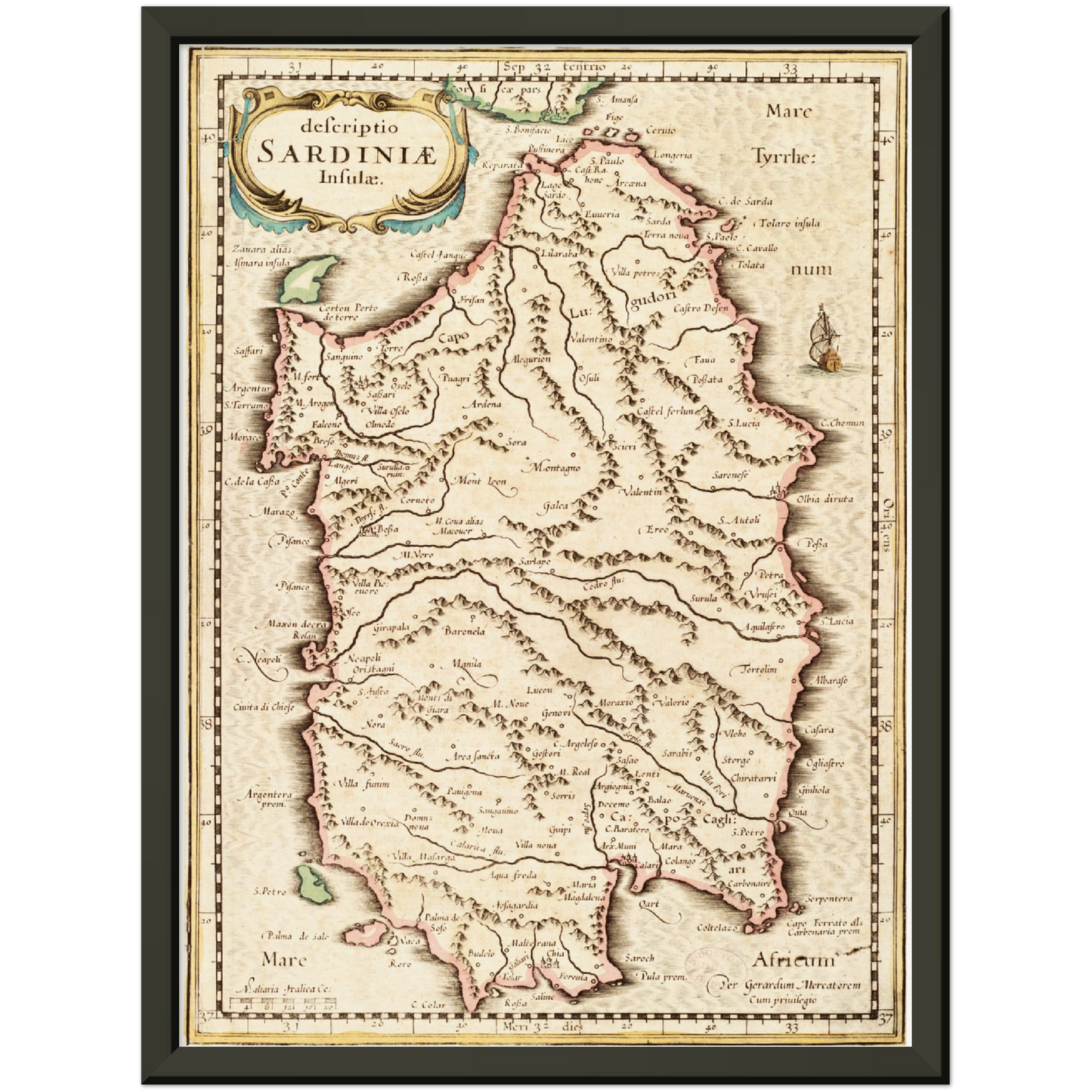 Historische Landkarte Sardinien um 1698