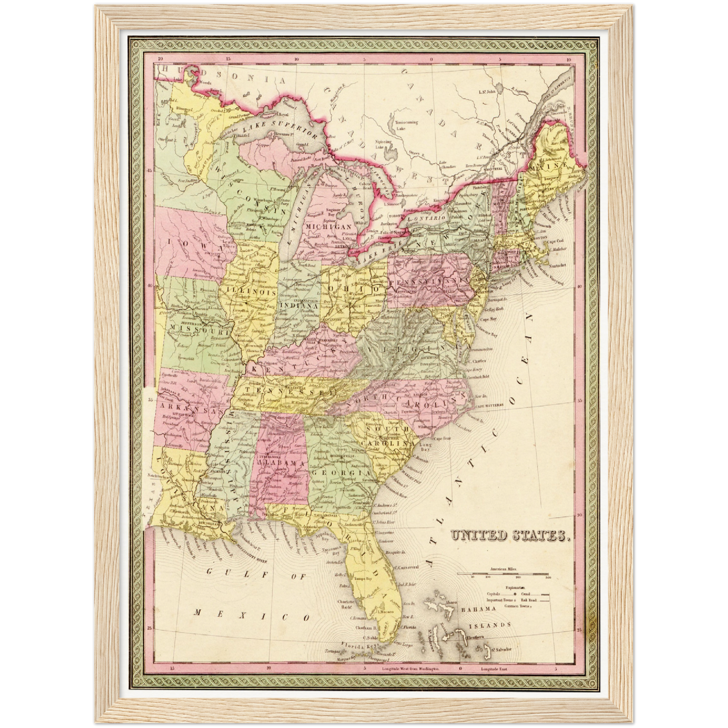 Historische Landkarte USA um 1849