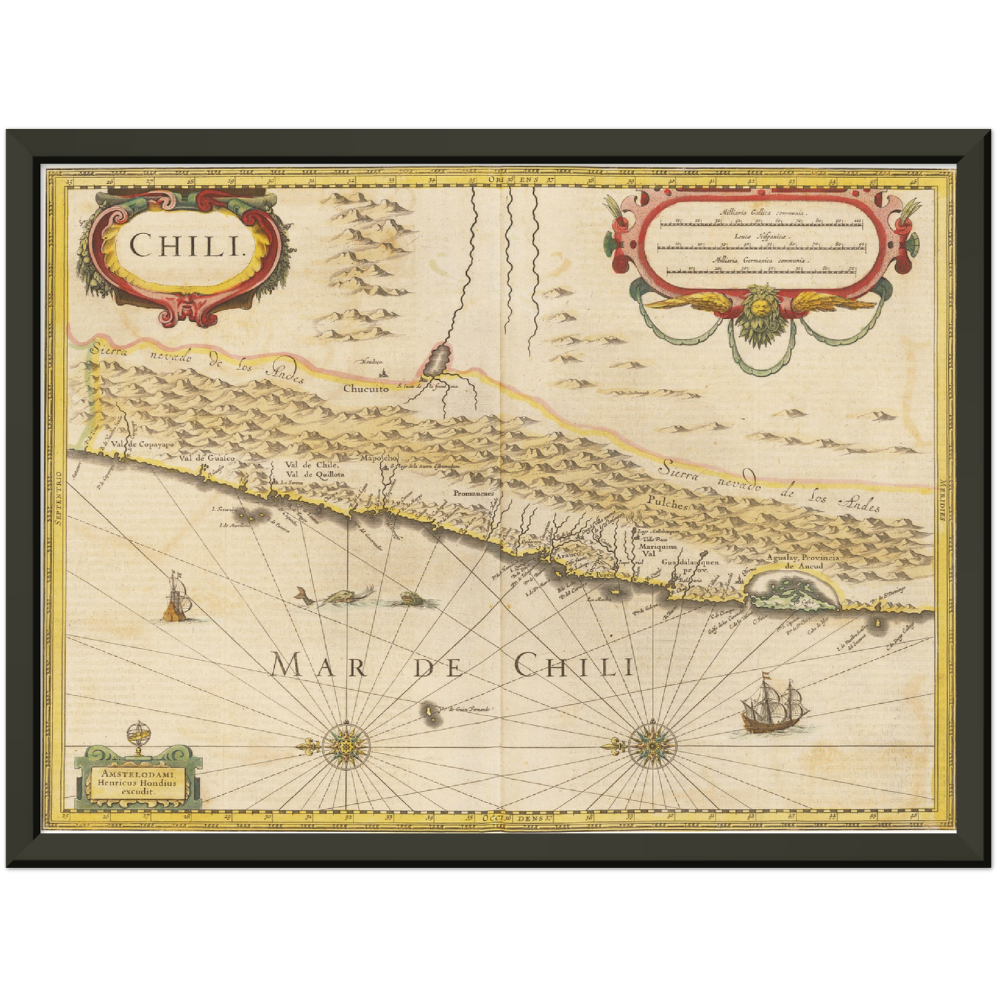 Historische Landkarte Chile um 1638