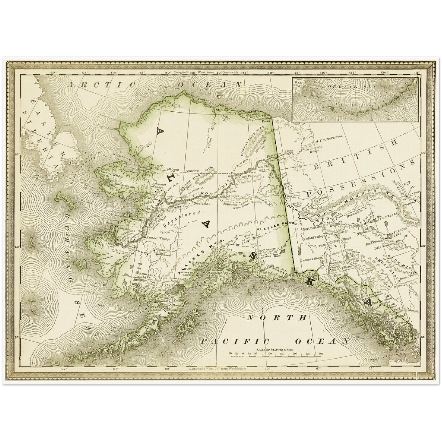 Historische Landkarte Alaska um 1882