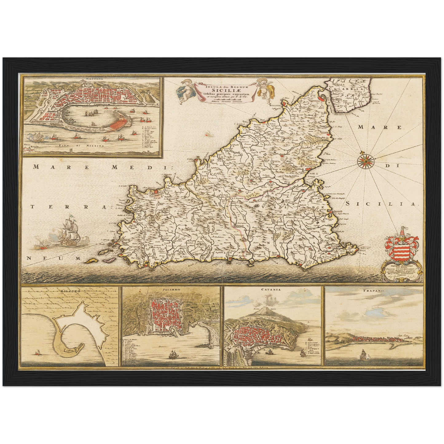 Historische Landkarte Sizilien um 1698