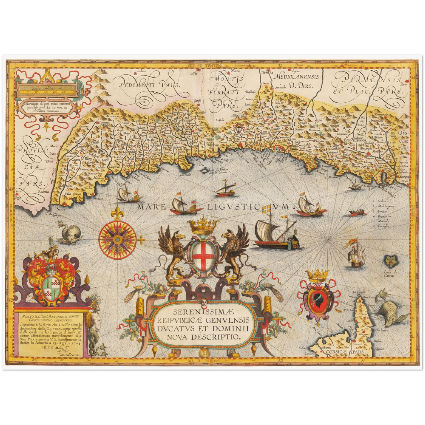 Historische Landkarte Ligurien um 1609