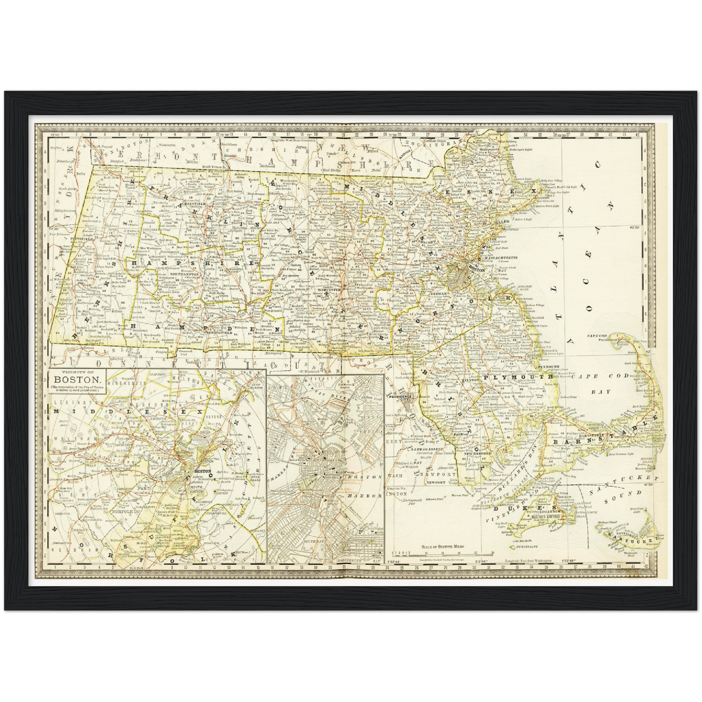 Historische Landkarte Massachusetts um 1882