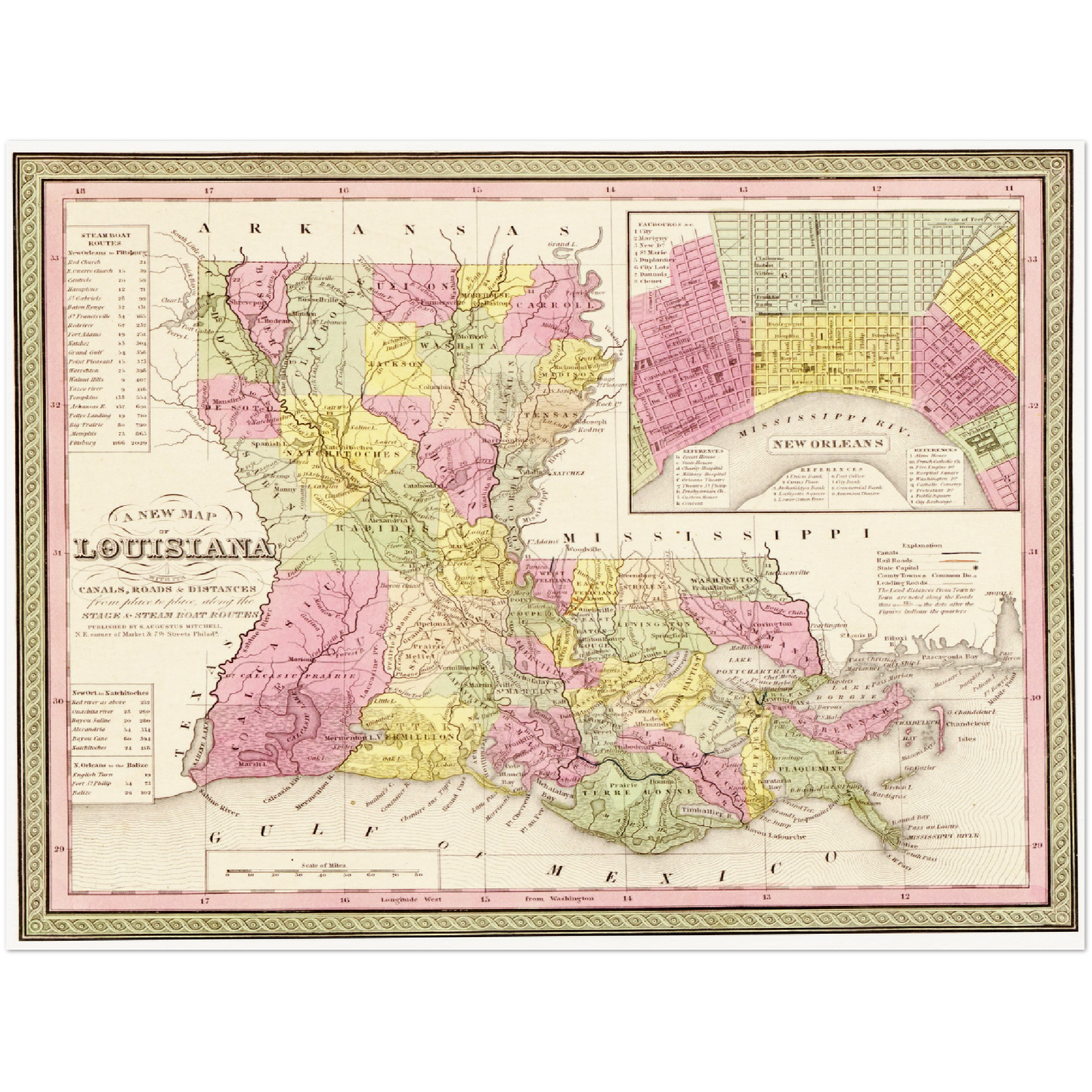 Historische Landkarte Louisiana um 1849