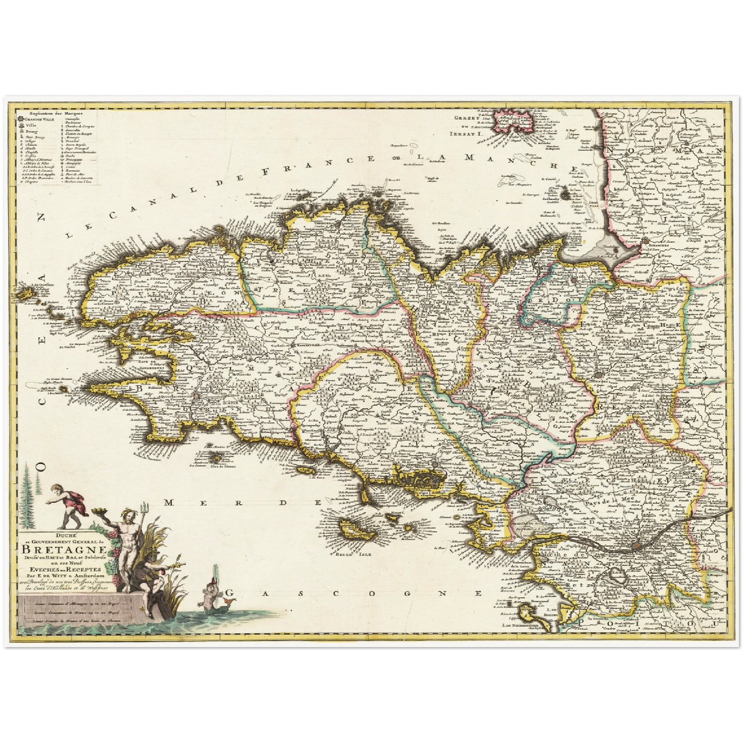 Historische Landkarte Bretagne um 1698