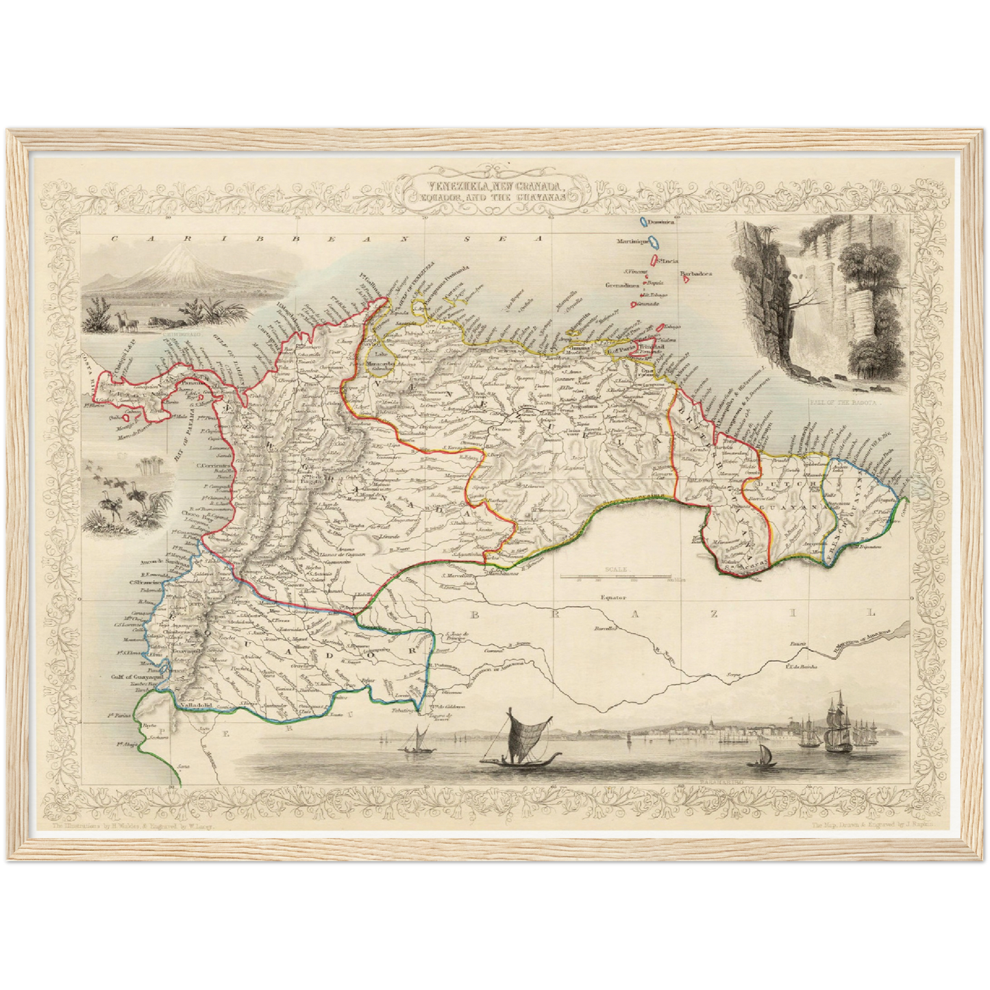 Historische Landkarte Kolumbien & Venezuela um 1850