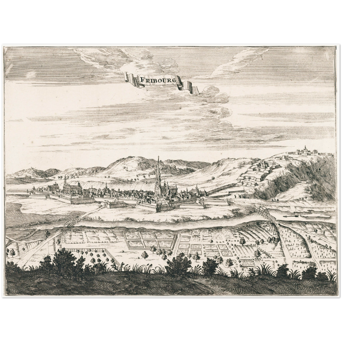Historische Stadtansicht Freiburg im Breisgau um 1695