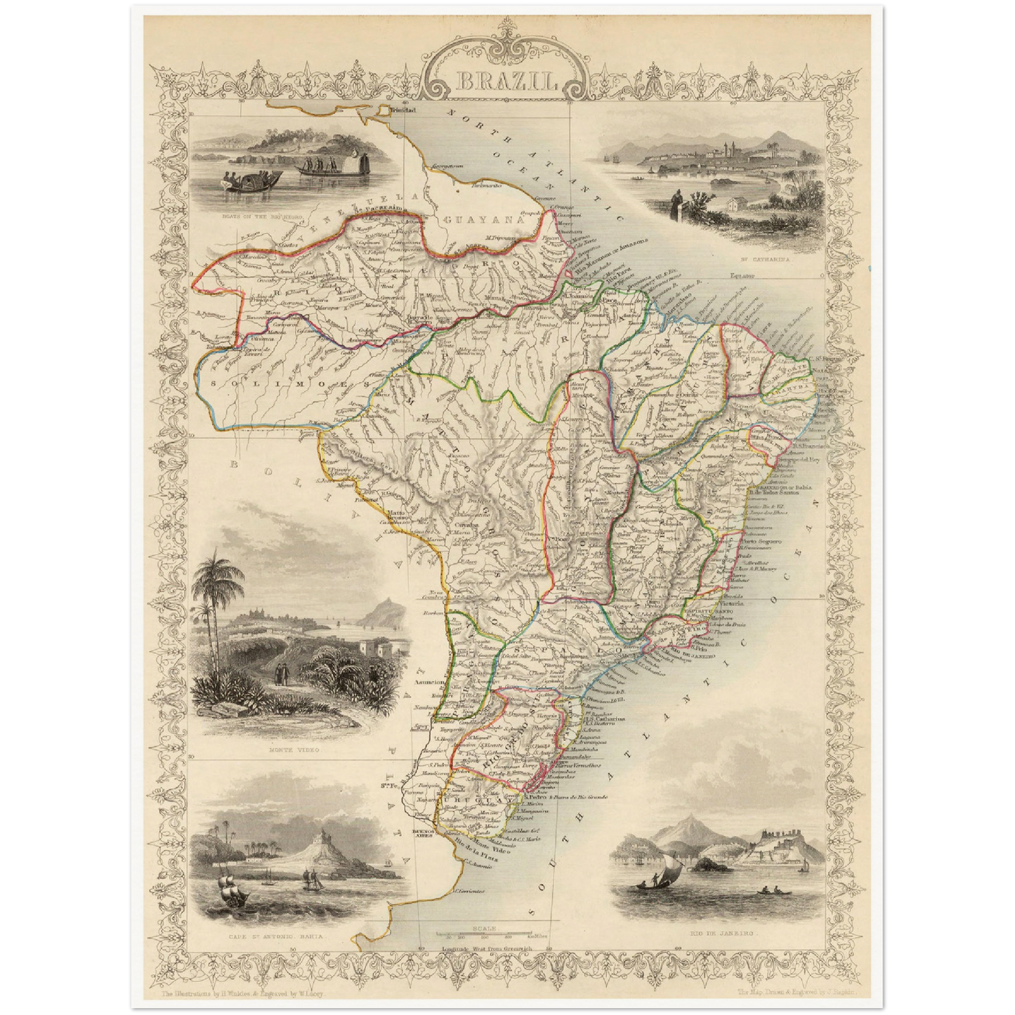 Historische Landkarte Brasilien um 1850