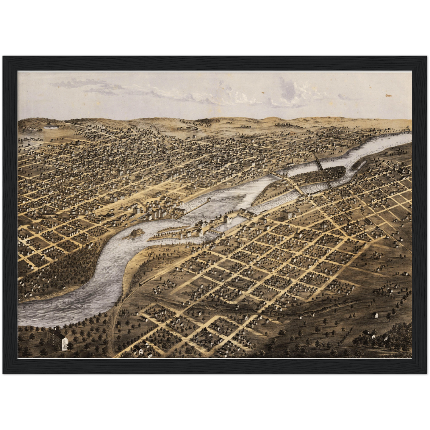 Historische Stadtansicht Minneapolis um 1867