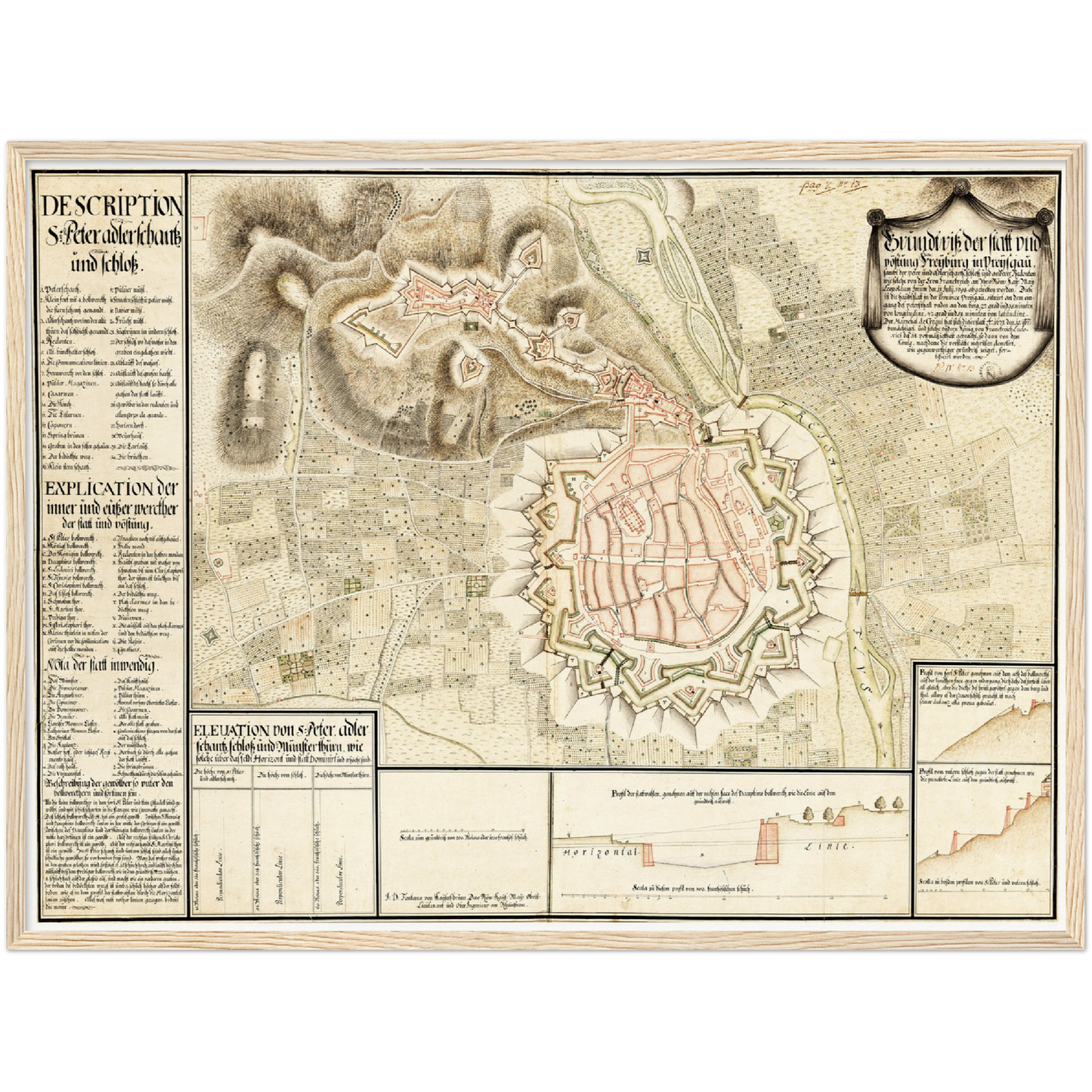 Historischer Stadtplan Freiburg im Breisgau um 1698