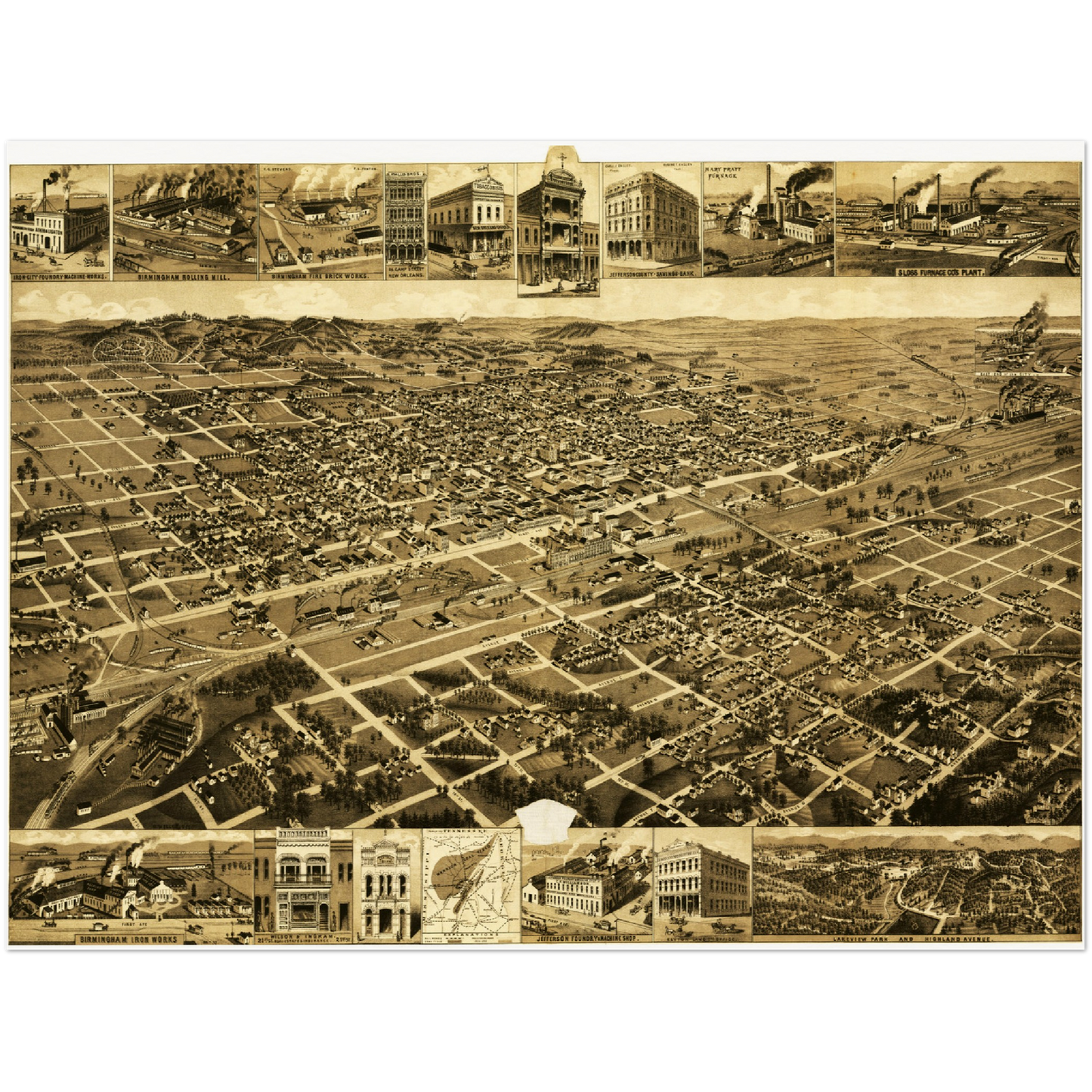 Historische Stadtansicht Birmingham um 1885