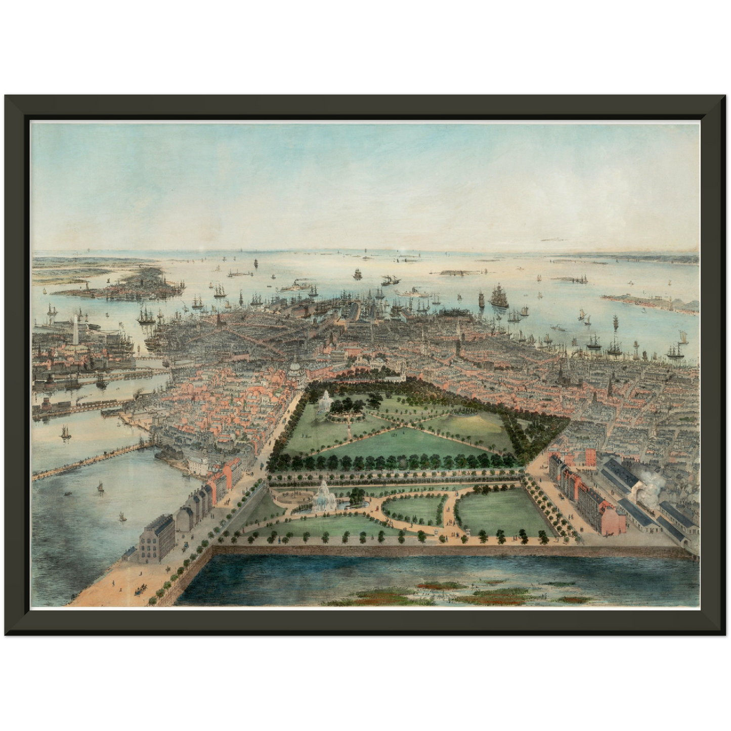 Historische Stadtansicht Boston um 1850