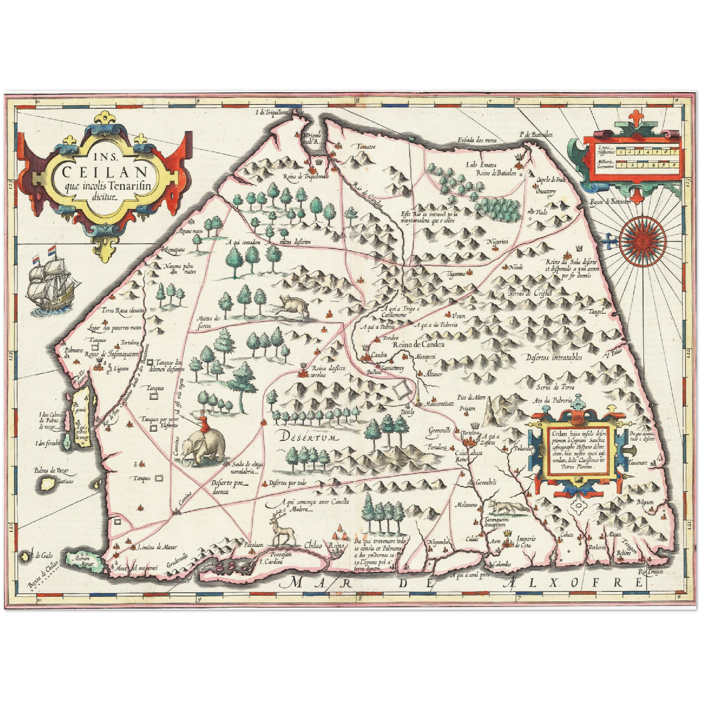 Historische Landkarte Sri Lanka um 1606