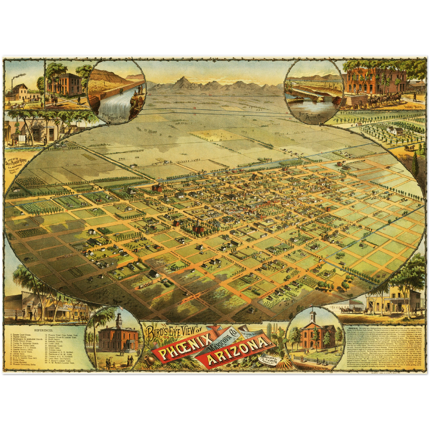 Historische Stadtansicht Phoenix um 1885