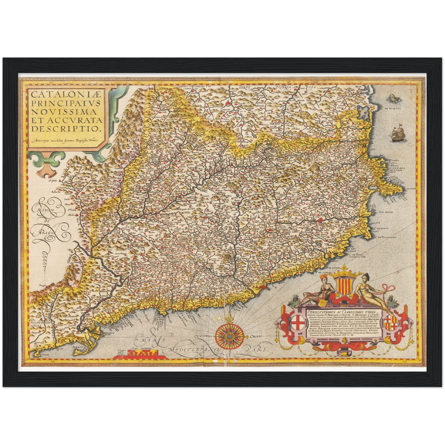 Historische Landkarte Katalonien um 1609