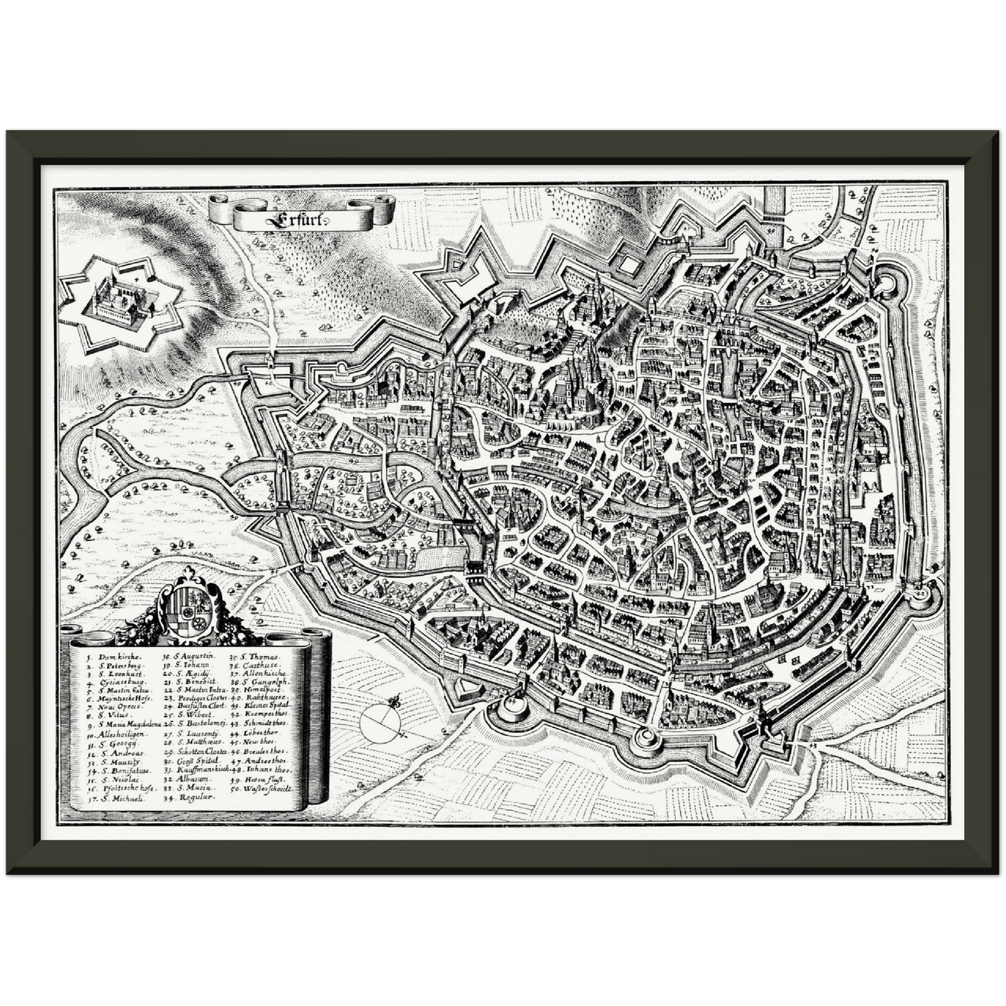 Historische Stadtansicht Erfurt um 1650