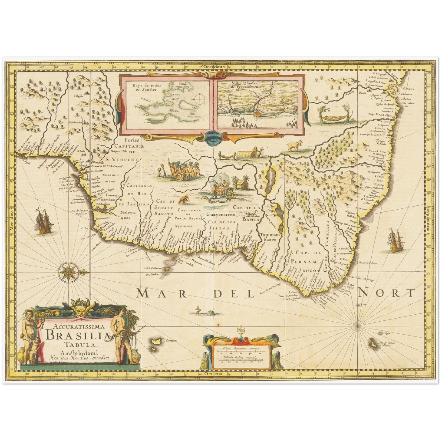 Historische Landkarte Brasilien um 1638