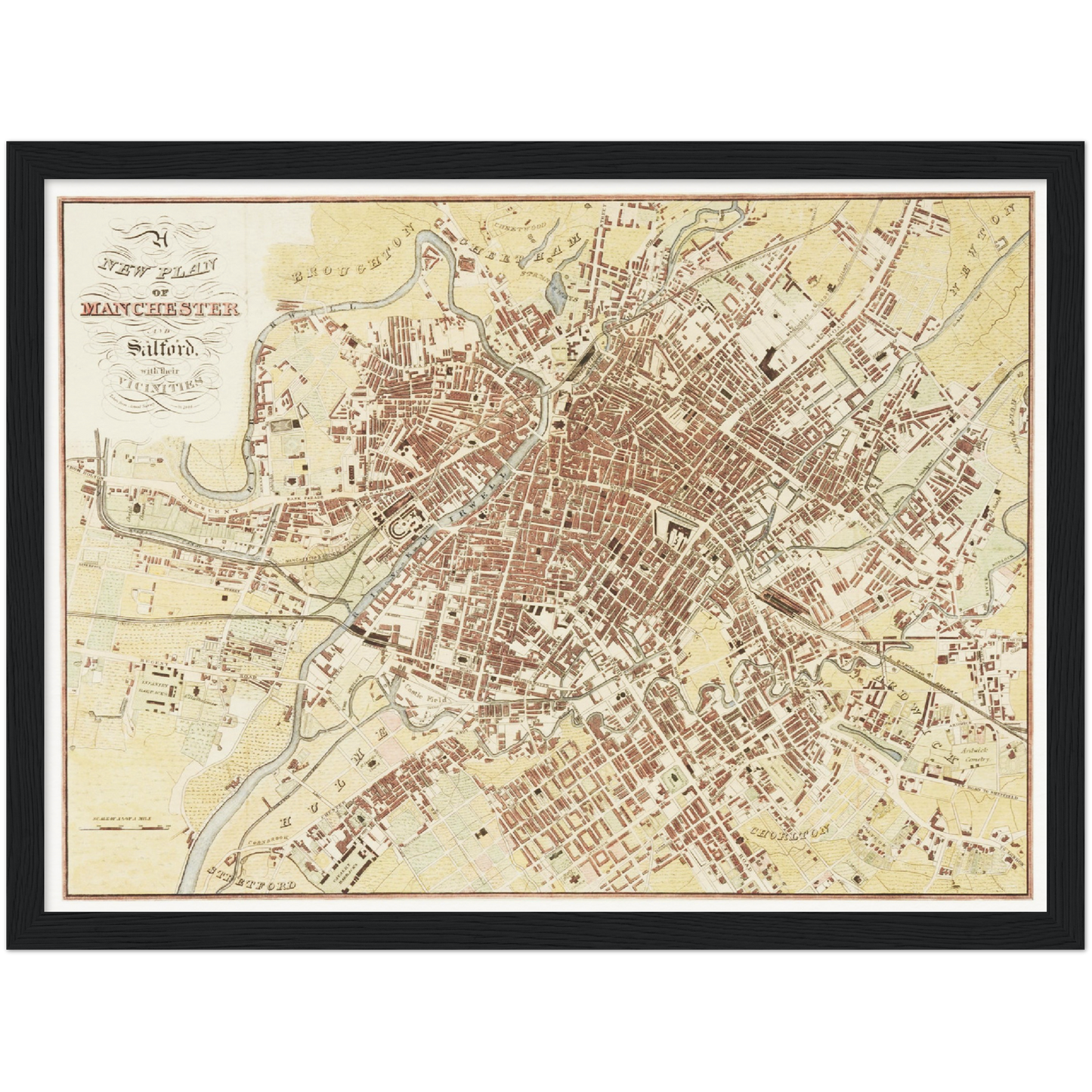 Historischer Stadtplan Manchester um 1844