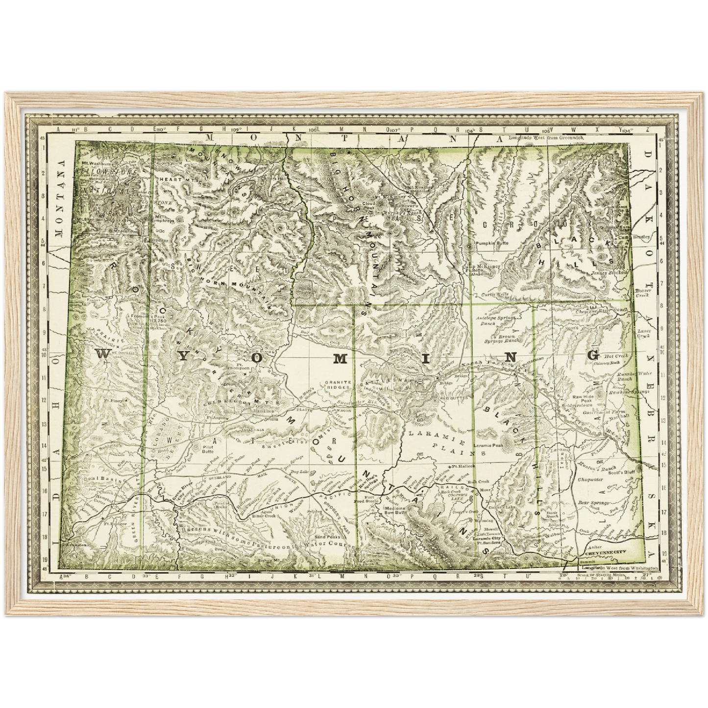 Historische Landkarte Wyoming um 1882