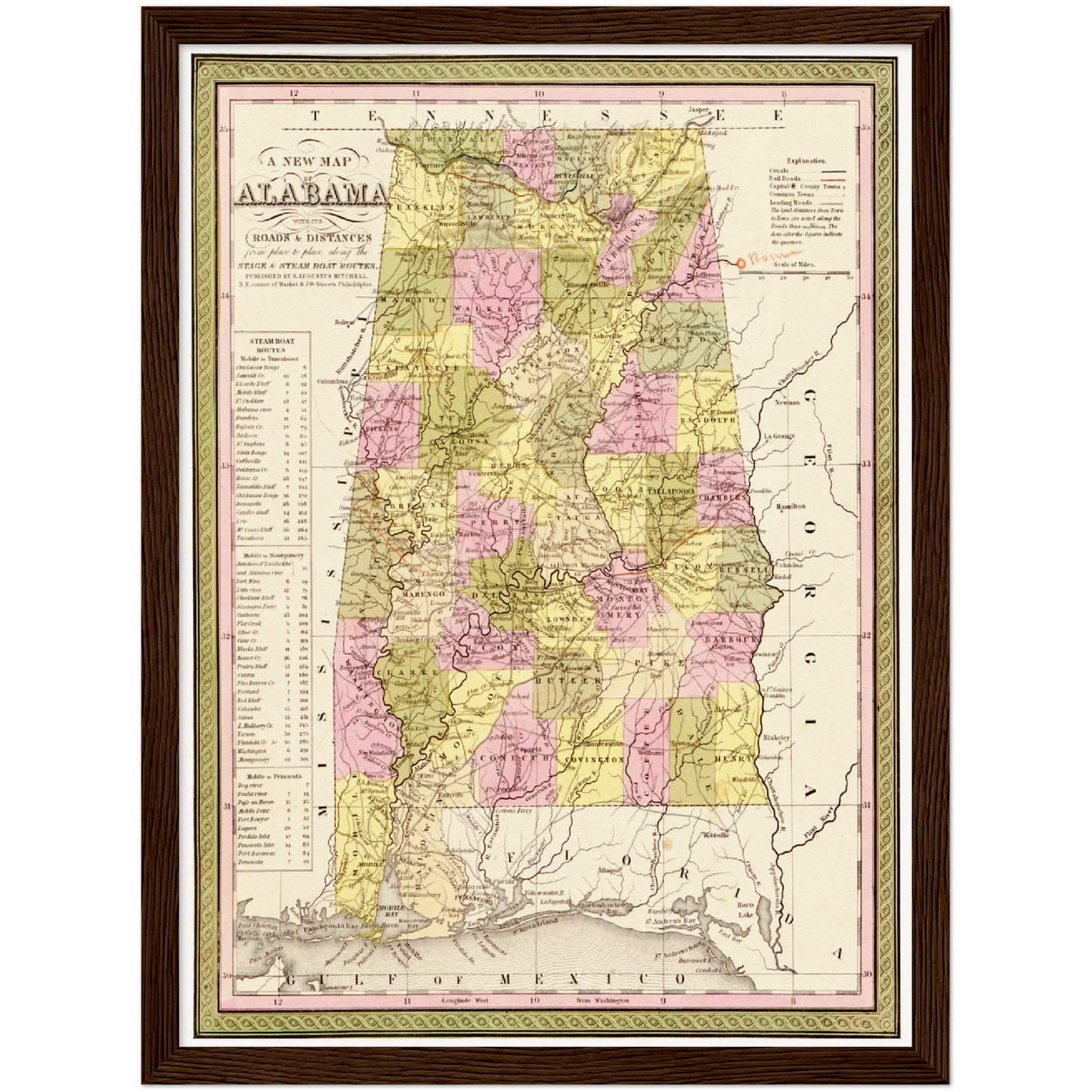 Historische Landkarte Alabama um 1849