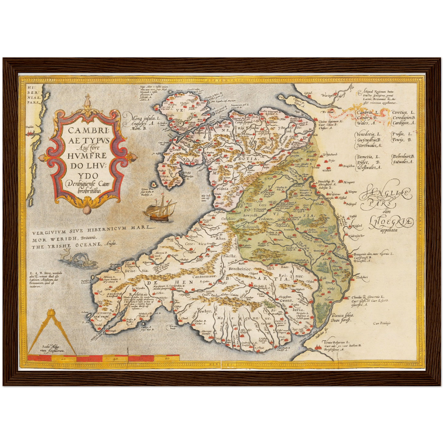 Historische Landkarte Wales um 1609