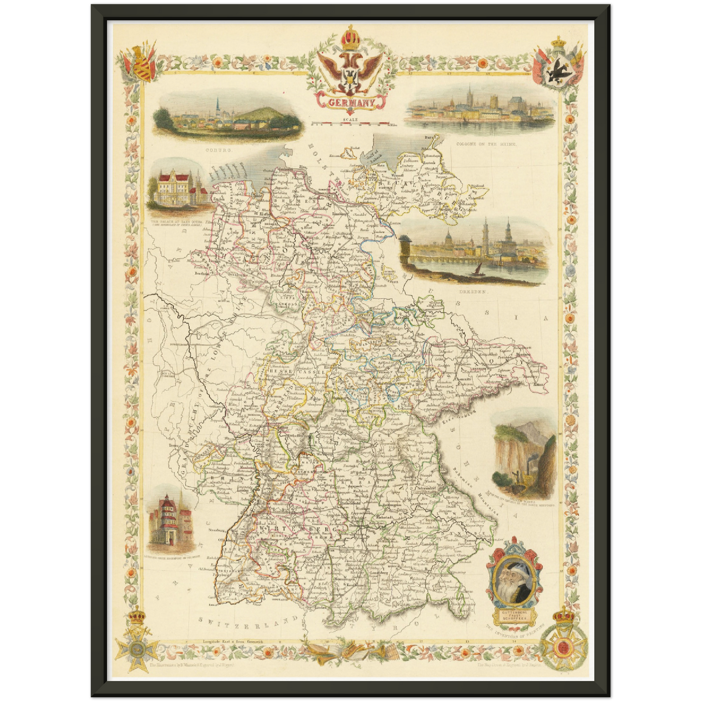 Historische Landkarte Deutschland um 1851