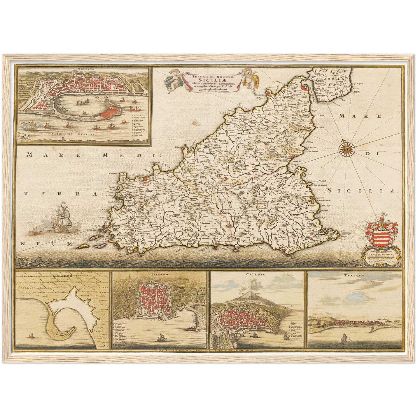 Historische Landkarte Sizilien um 1698