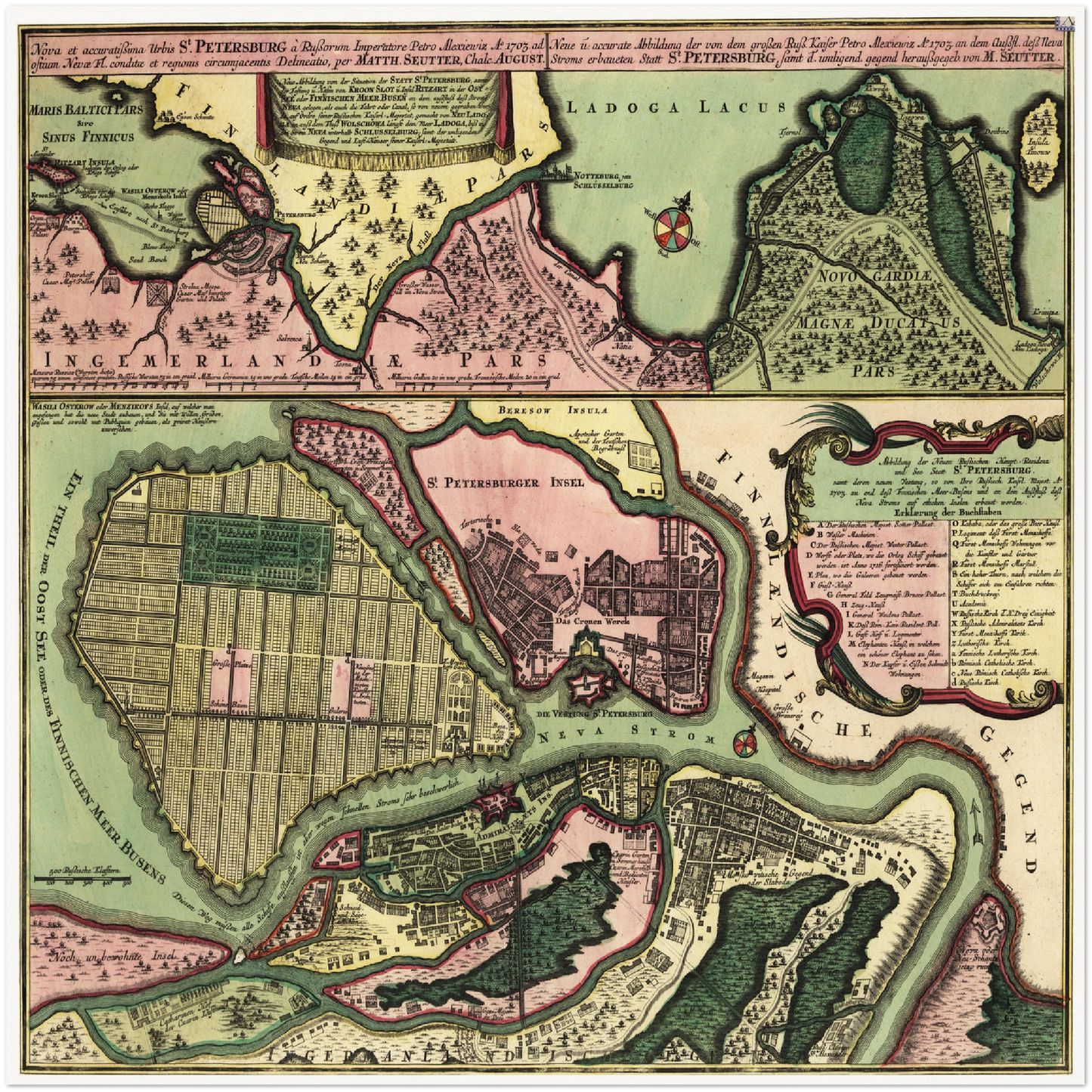 Historischer Stadtplan St. Petersburg um 1734
