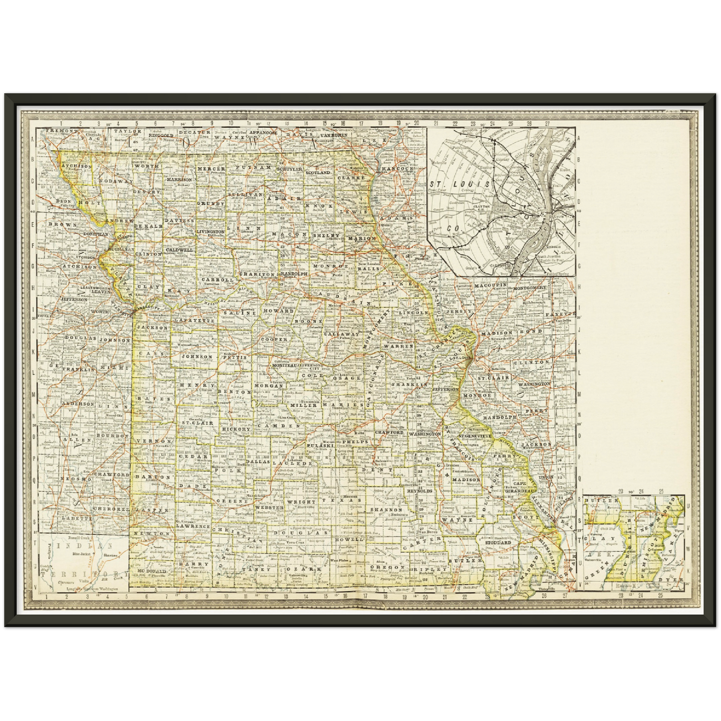 Historische Landkarte Missouri um 1882