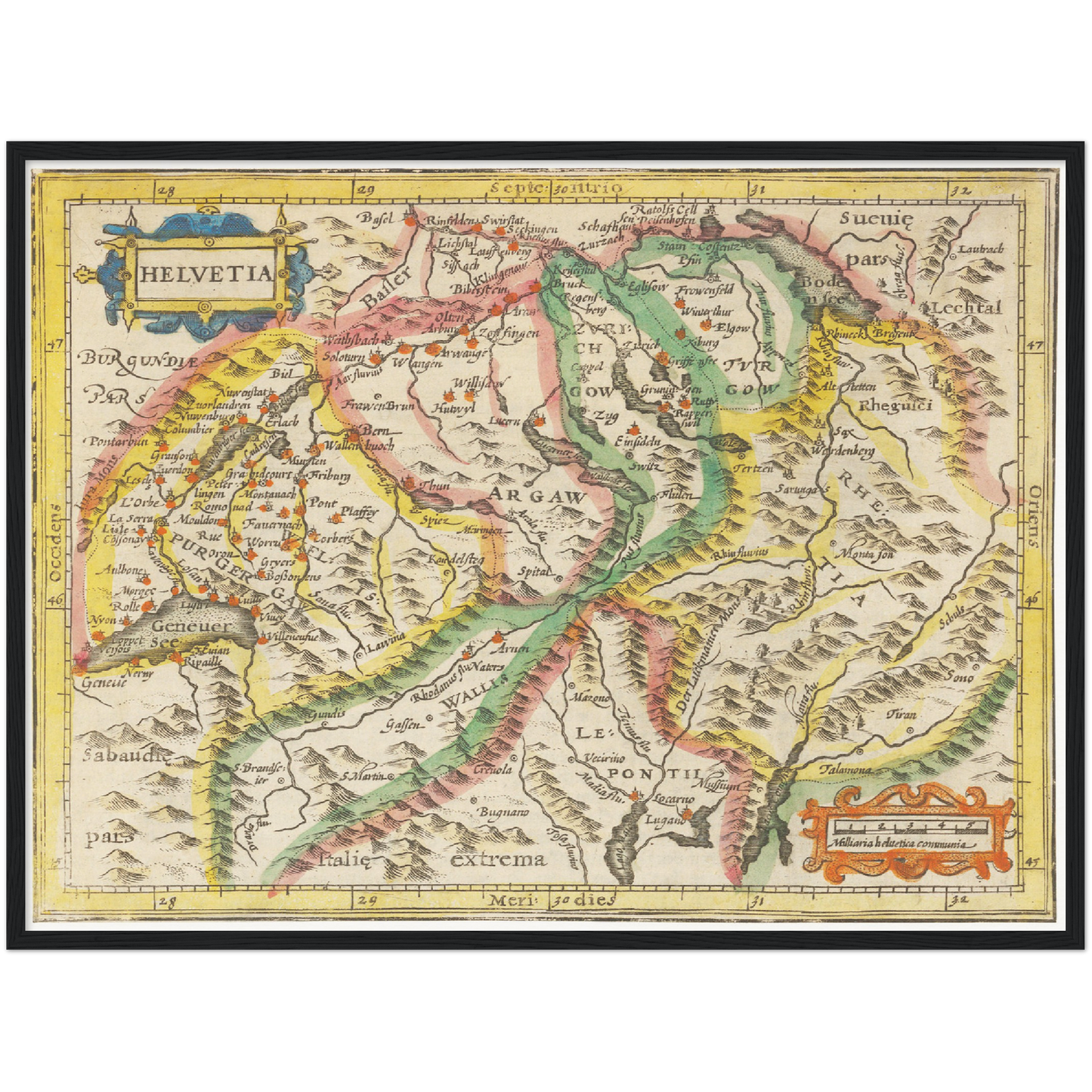 Historische Landkarte Schweiz um 1609
