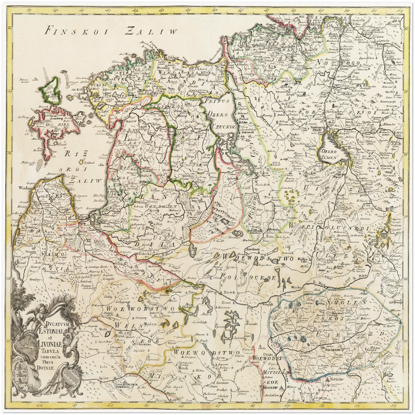 Historische Landkarte Lettland & Estland um 1745