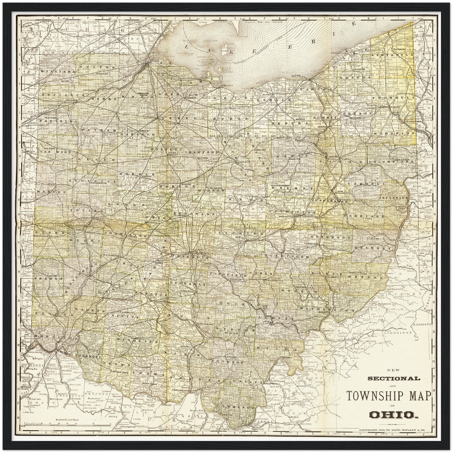 Historische Landkarte Ohio um 1882