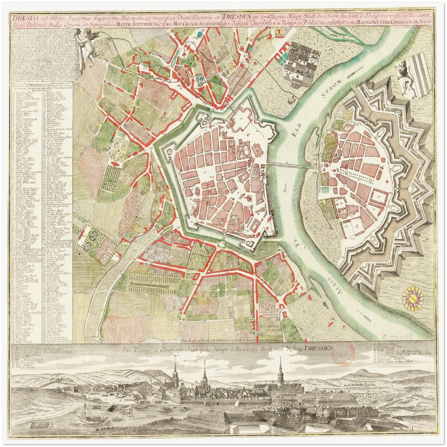 Historischer Stadtplan Dresden um 1750