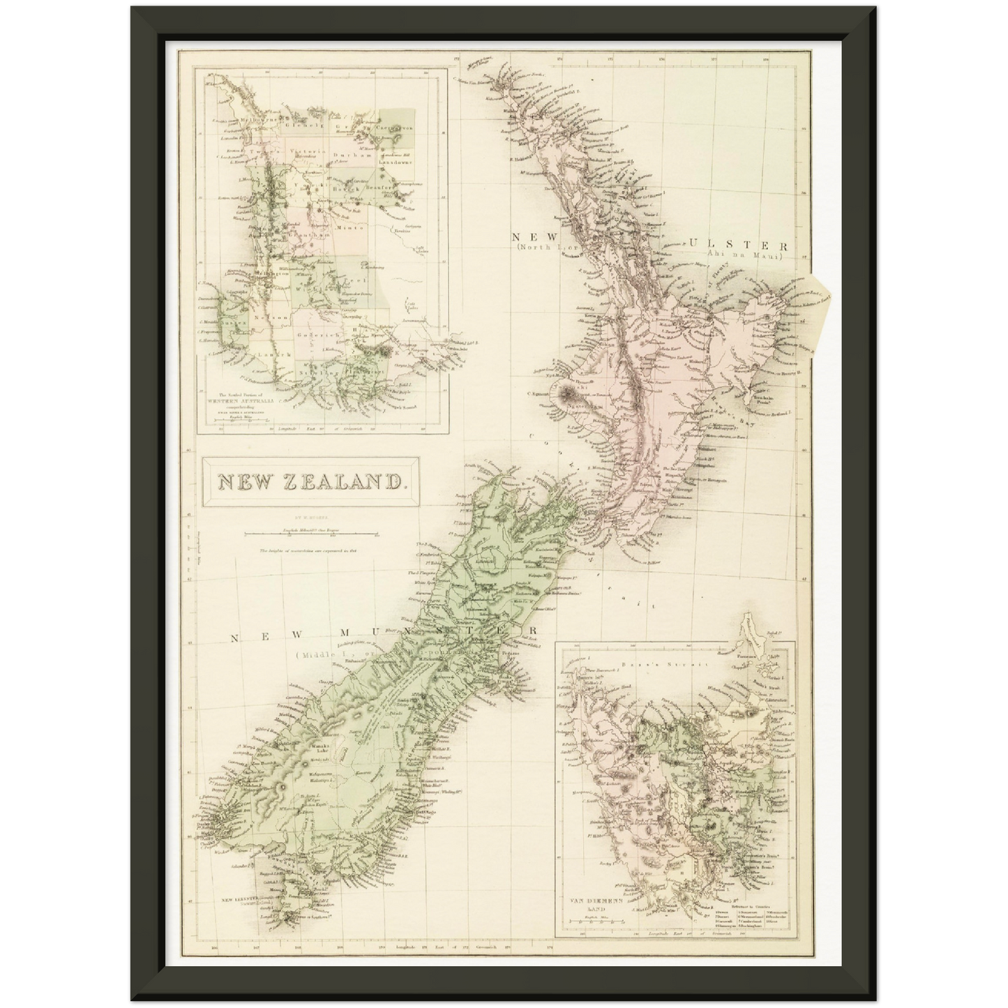 Historische Landkarte Neuseeland um 1854