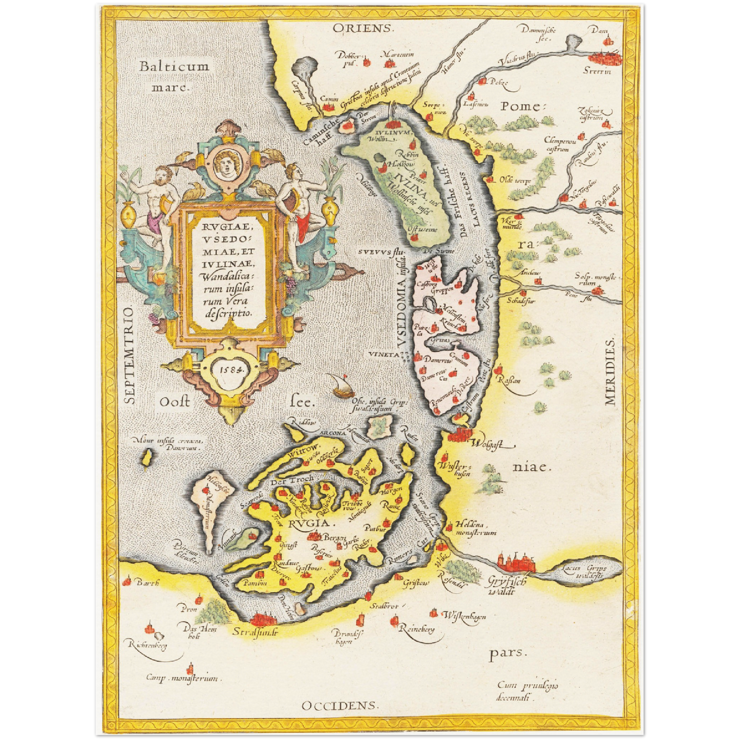 Historische Landkarte Rügen & Usedom um 1609