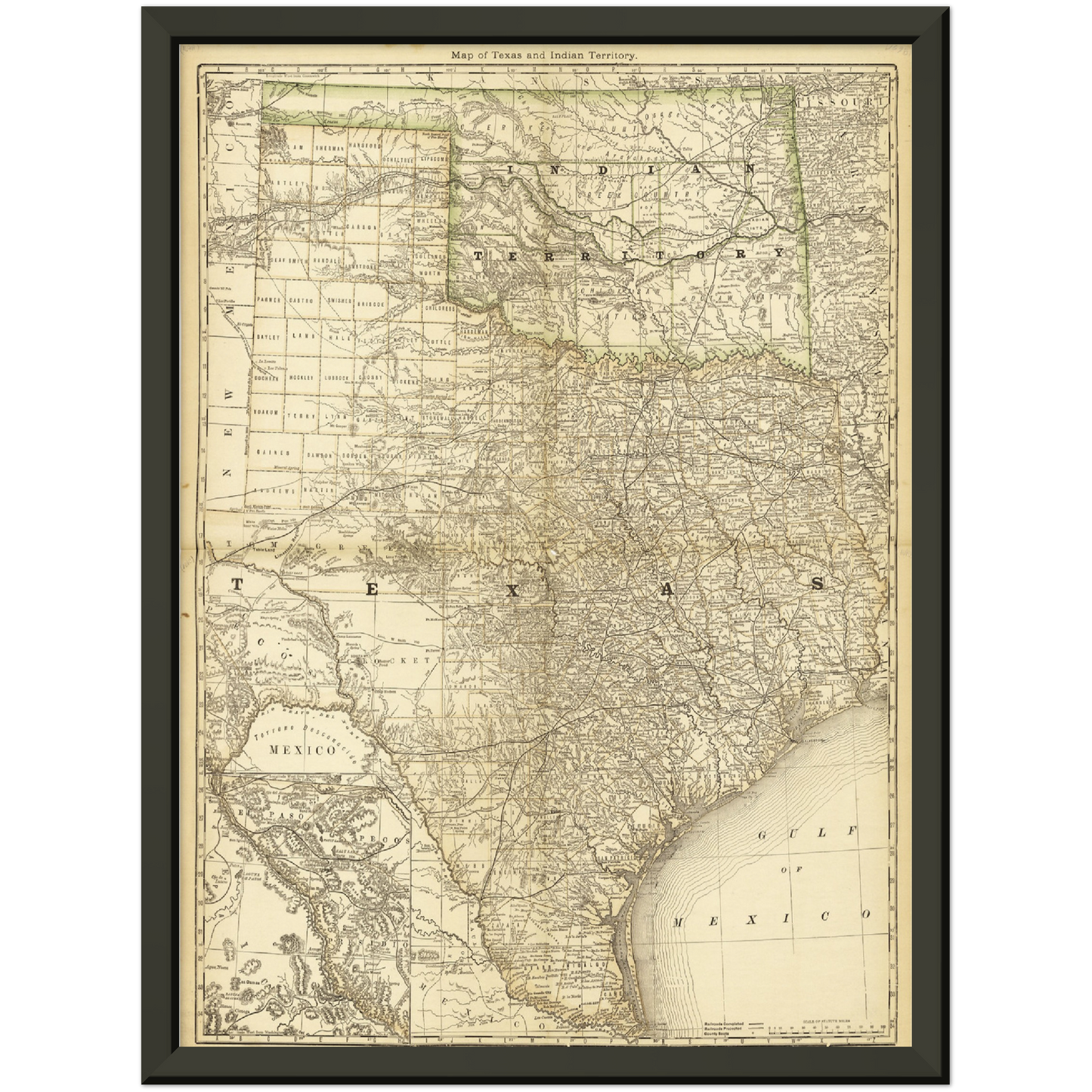 Historische Landkarte Texas um 1882