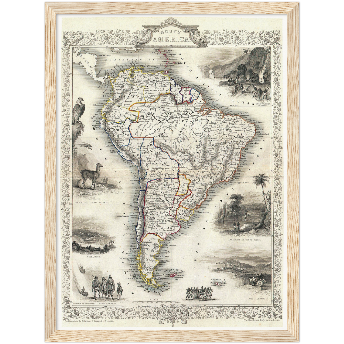 Historische Landkarte Südamerika um 1850