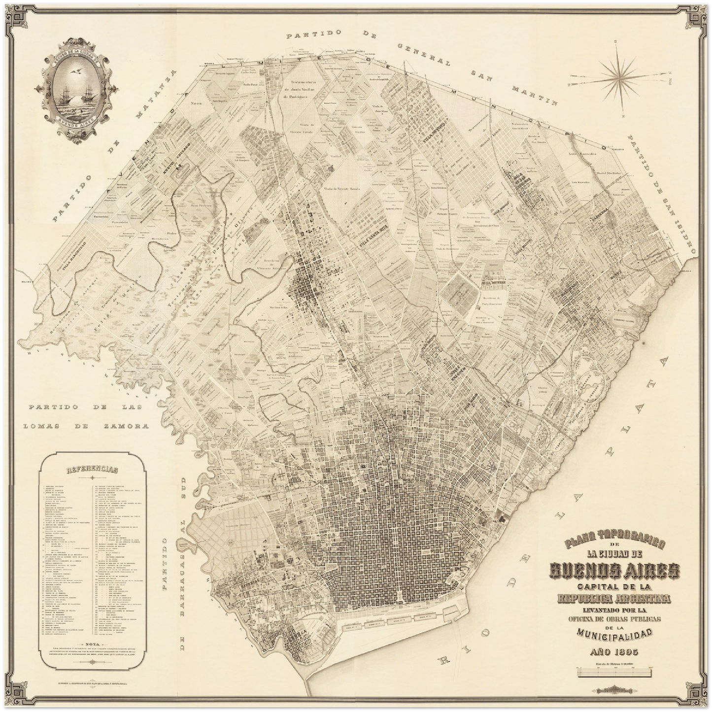 Historischer Stadtplan Buenos Aires um 1895