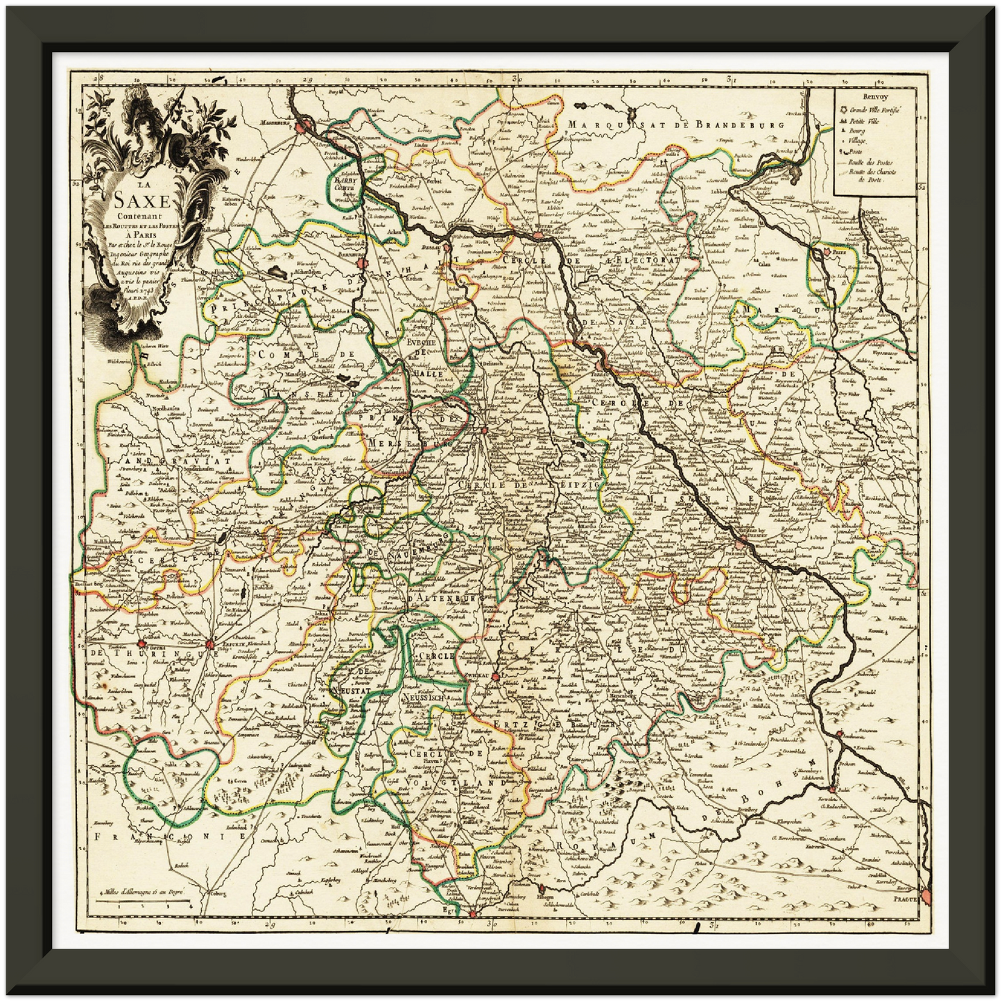 Historische Landkarte Sachsen um 1743