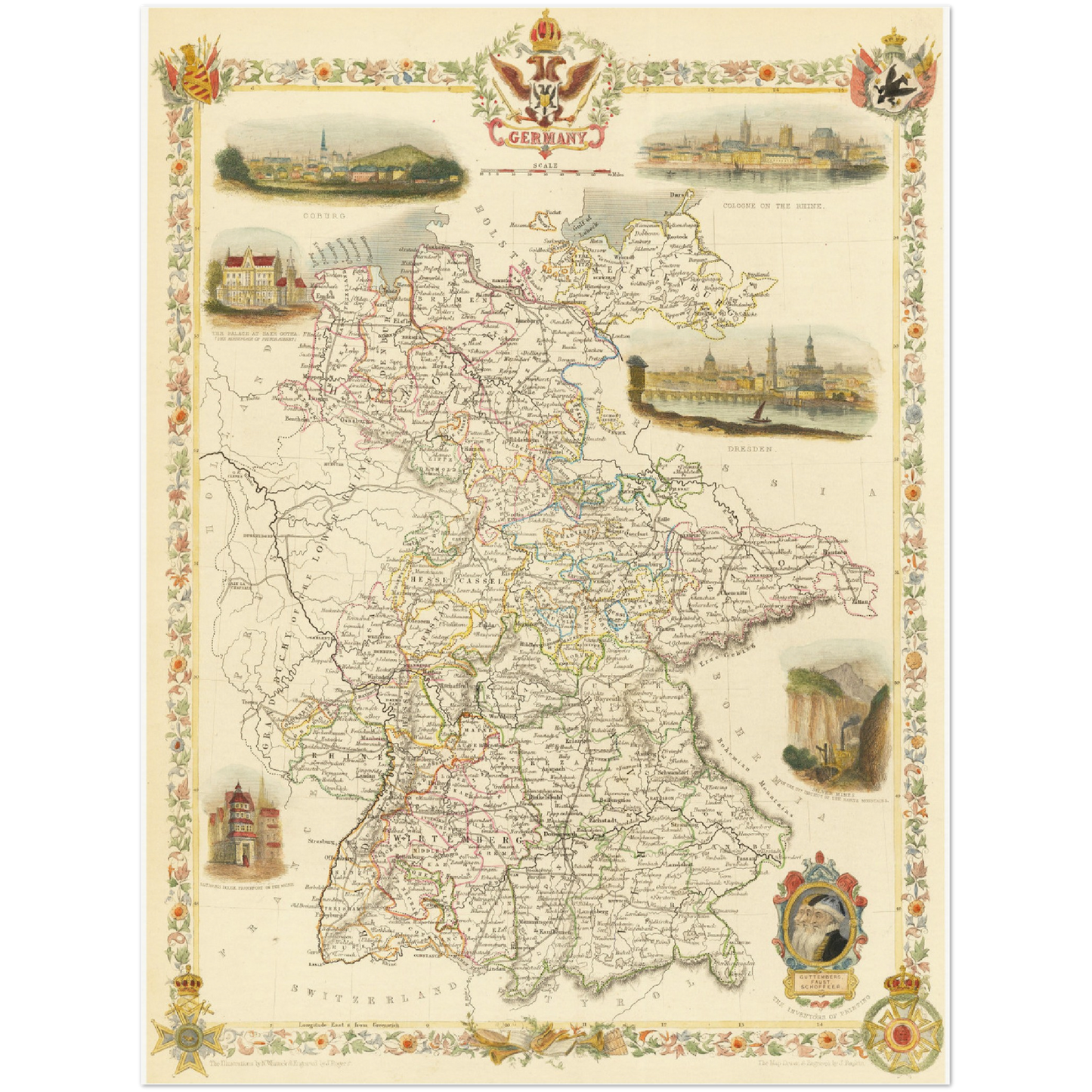 Historische Landkarte Deutschland um 1851