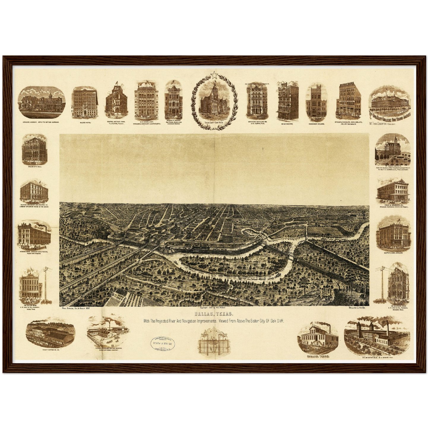 Historische Stadtansicht Dallas um 1892