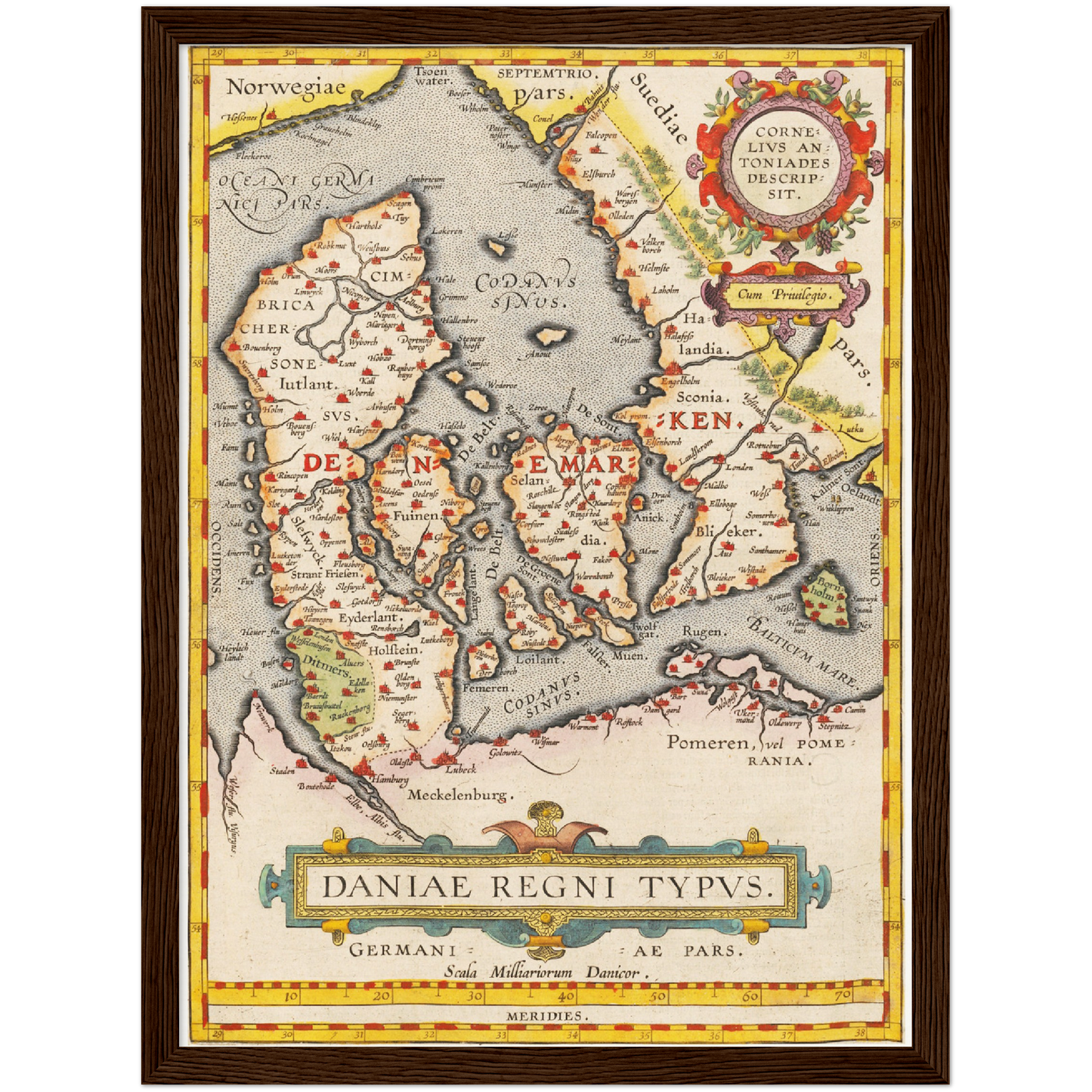 Historische Landkarte Dänemark um 1609