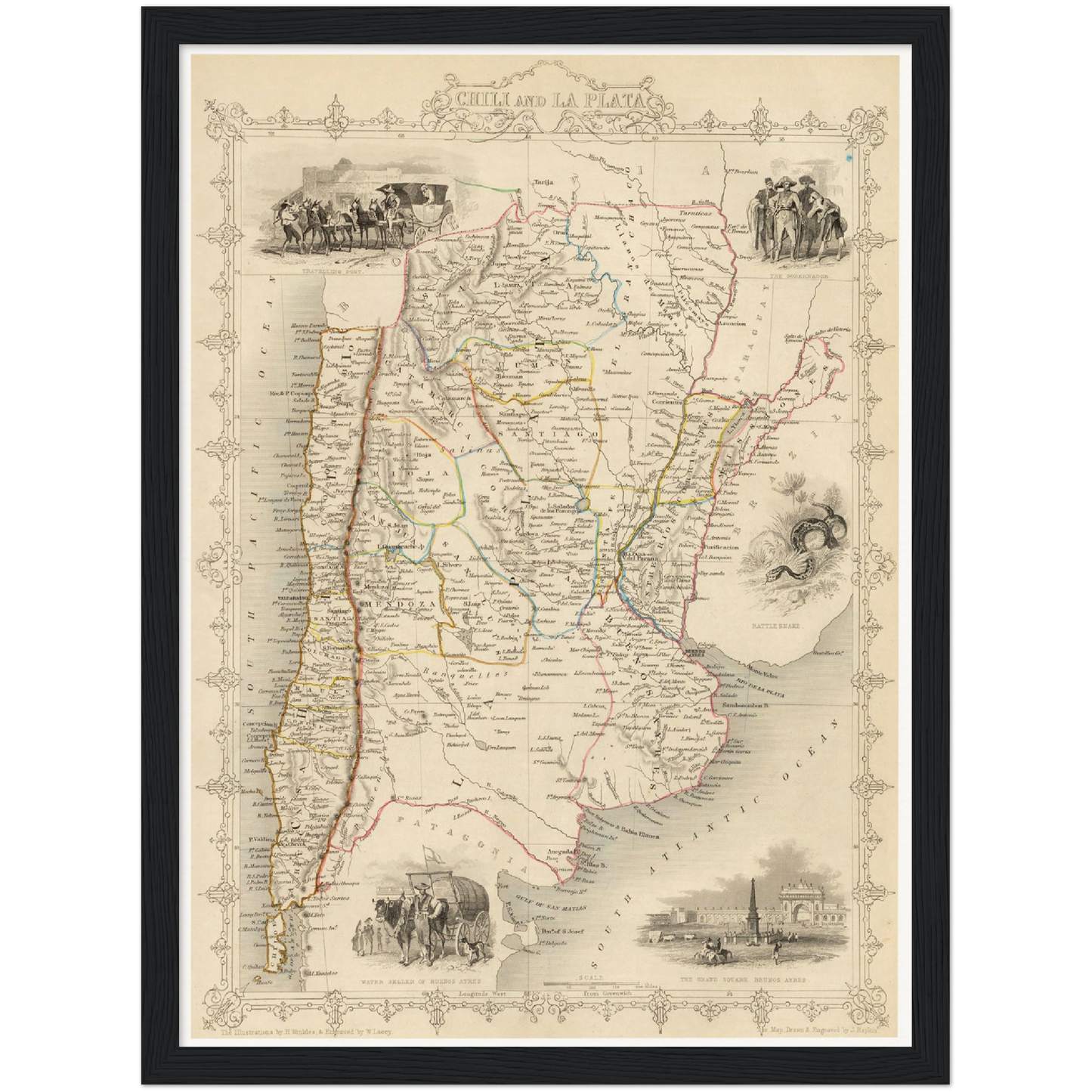 Historische Landkarte Argentinien & Chile um 1850