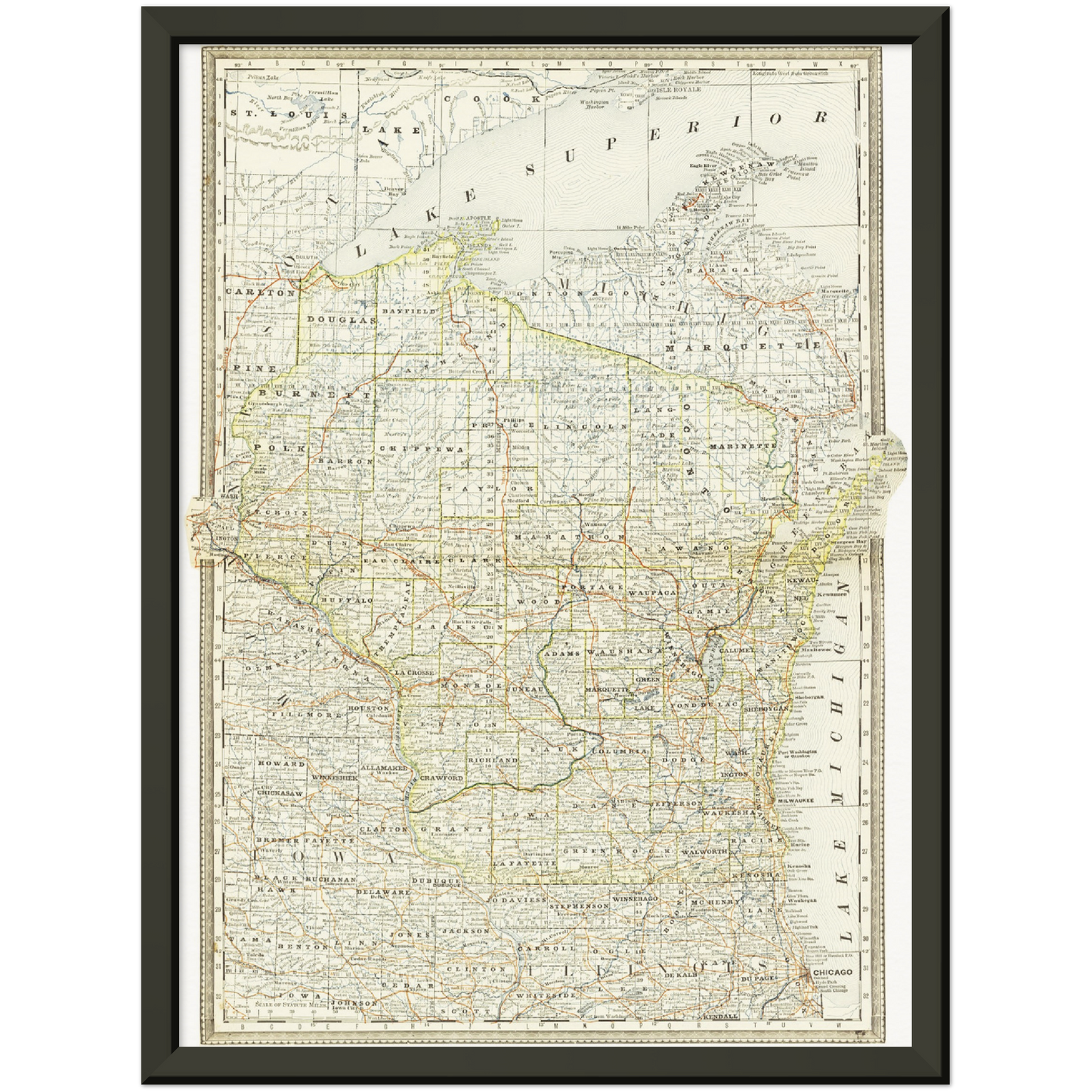 Historische Landkarte Wisconsin um 1882
