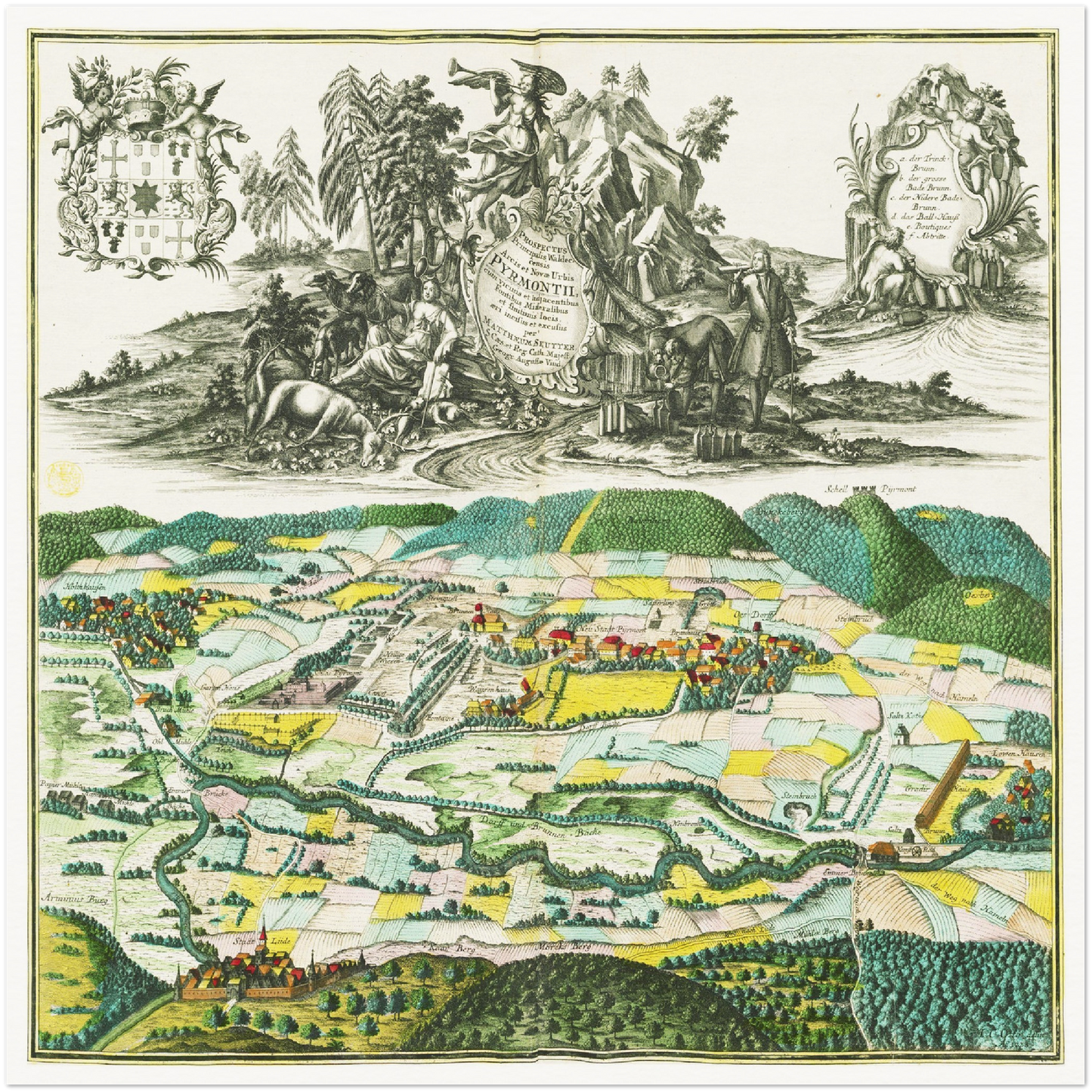 Historische Stadtansicht Bad Pyrmont um 1750