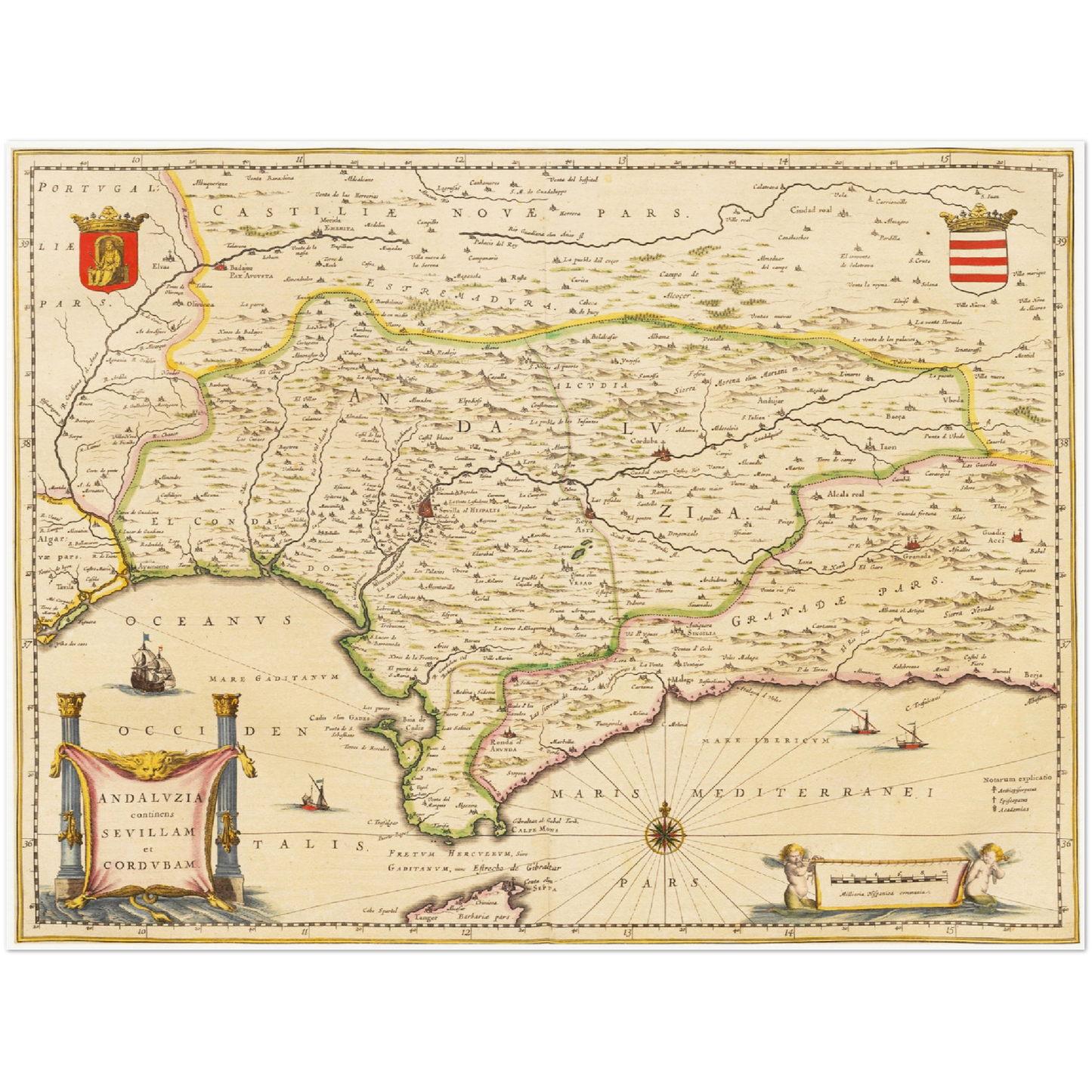 Historische Landkarte Andalusien um 1635