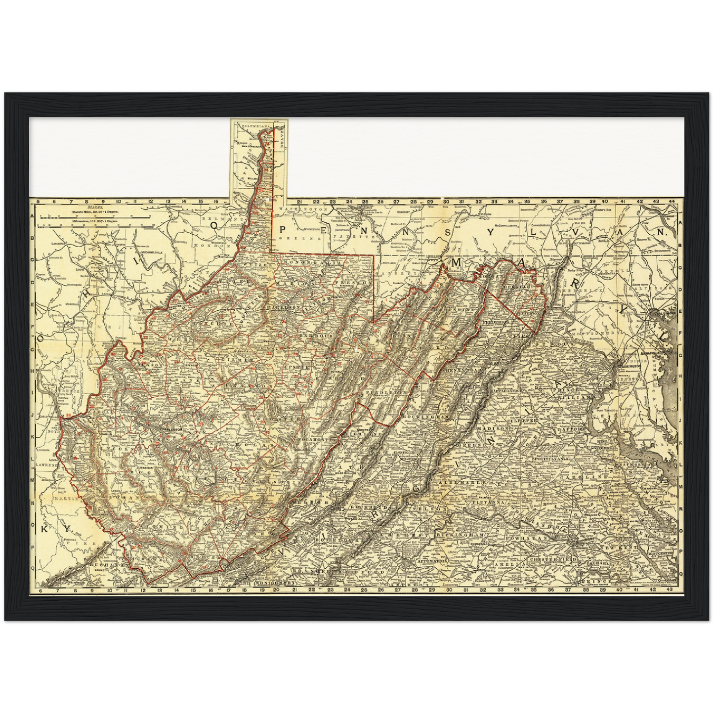 Historische Landkarte West Virginia um 1898